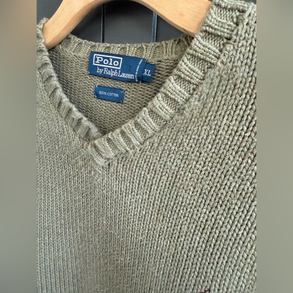 Polo by Ralph Lauren Men's Light Green Cotton V-Neck Sweater • XL - Picture 4 of 6